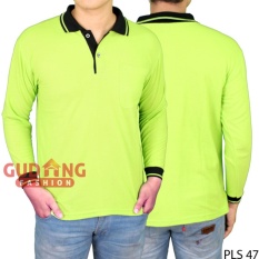 Gudang Fashion - Kaos Polo Kerah Pria Lengan Panjang - Hijau Pupus Kerah Hitam