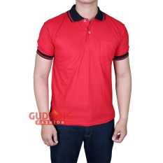 Gudang Fashion - Kaos Polo Polos Berkerah Lengan Pendek - Merah Kerah Hitam