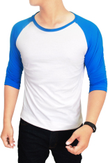 Gudang Fashion - Kaos Polos Raglan Pria - Kombinasi Putih Biru