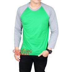 Gudang Fashion - Kaos Pria Raglan Panjang Polos - Hijau Fuji Lengan Abu