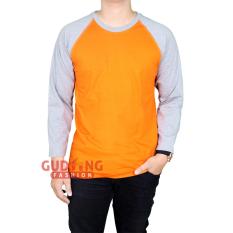 Gudang Fashion - Kaos Pria Raglan Panjang Polos - Orange Lengan Abu