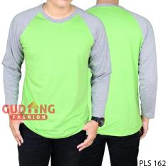 Gudang Fashion - Kaos Raglan Pria Terbaru - Hijau Stabilo Lengan Abu
