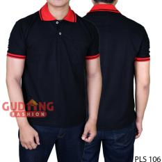 Gudang Fashion - Kaos Terbaru Polo Pria - Hitam Kerah Merah