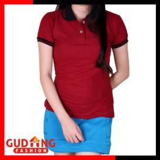 Gudang Fashion - Kaos Wanita Berkerah - Merah Maroon Kerah Hitam