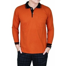 Gudang Fashion - Polo Shirt Pria Lengan Panjang - Merah Bata Kerah Hitam