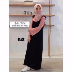 GudangGrosir Pakaian Setelan Zakira Set 2in1 Overall & Inner Bahan Wolfis Warna Hitam