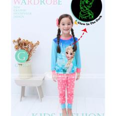 gw 162g pakaian anak perempuan / baju setelan kaos piyama frozen glow in the dark