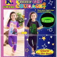 gw 180k pakaian anak perempuan / baju setelan kaos piyama the frozen glow in the dark