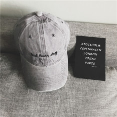 Hair Eropa dan Amerika bordir pria dicuci topi baseball (Abu-abu)