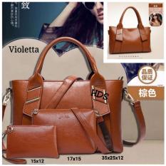 Hand Bag Korean Style Violetta 3 in 1 (Shoulders Bag/ Tas Bahu, Sling Bag/ Tas Selempang, Pouch/ Dompet) Brown