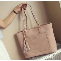 Hangkingkong - Tas Tote Selempang Wanita Rumbai Tas Bahu Wanita Kapasitas Besar Versi Korea - Pink / Warna Merah Muda