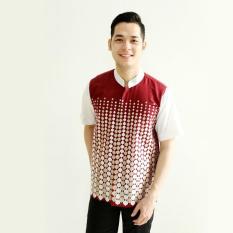 Hansen & Lisa Baju Koko Katun Lengan Pendek Motif Bordir Hexagon - Merah Maroon