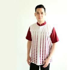 Hansen & Lisa Baju Koko Katun Lengan Pendek Motif Bordir Hexagon - Putih