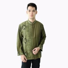 Hansen & Lisa Baju Koko Lengan Panjang Motif Bordir Blocking Line - Hijau