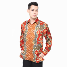 Hansen & Lisa Kemeja Batik Sutra Lengan Panjang Flowerline - Merah