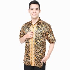 Hansen & Lisa Kemeja Batik Sutra Lengan Pendek Golden Black