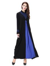 HANYIMIDOO TH901 untuk Wanita Muslim Lady Lengan Panjang O Leher Gaun Maksi Wanita Robe Nasional Retro Gaya Pakaian (Biru) -Intl