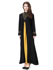 HANYIMIDOO TH901 untuk Wanita Muslim Lady Lengan Panjang O Leher Gaun Maksi Wanita Robe Nasional Retro Gaya Pakaian (Emas) -Intl