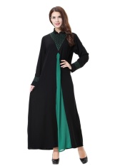 HANYIMIDOO TH901 untuk Wanita Muslim Lady Lengan Panjang O Leher Gaun Maksi Wanita Robe Nasional Retro Gaya Pakaian (Hijau) -Intl