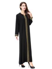 HANYIMIDOO TH902 untuk Wanita Muslim Lady Lengan Panjang O Leher Gaun Maksi Wanita Robe Nasional Retro Gaya Pakaian (Emas) -Intl