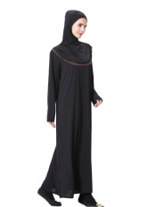 HANYIMIDOO TH904 untuk Wanita Muslim Lady Lengan Panjang O Leher Gaun Maksi Wanita Robe Nasional Retro Gaya Pakaian (Kopi) -Intl