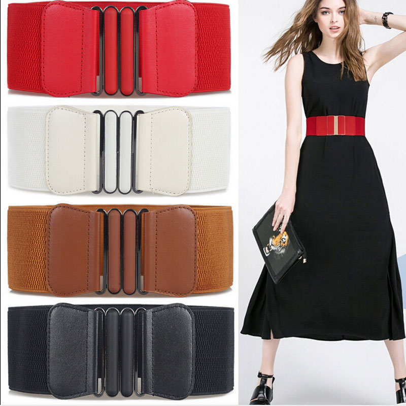 Hanyu Fashion Lady Bow Buckle Elastic Waist Belt Lady Waistband Beige - intl