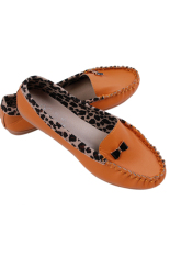 Hanyu Leopard Grain Doug Sepatu Lembut Leather Flat Shoes Kuning-Intl