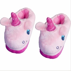 Hanyu Wanita Kartun Unicorn Plush Sandal Sandal Dalam Rumah Shoes Natal Hadiah (Pink)-Intl