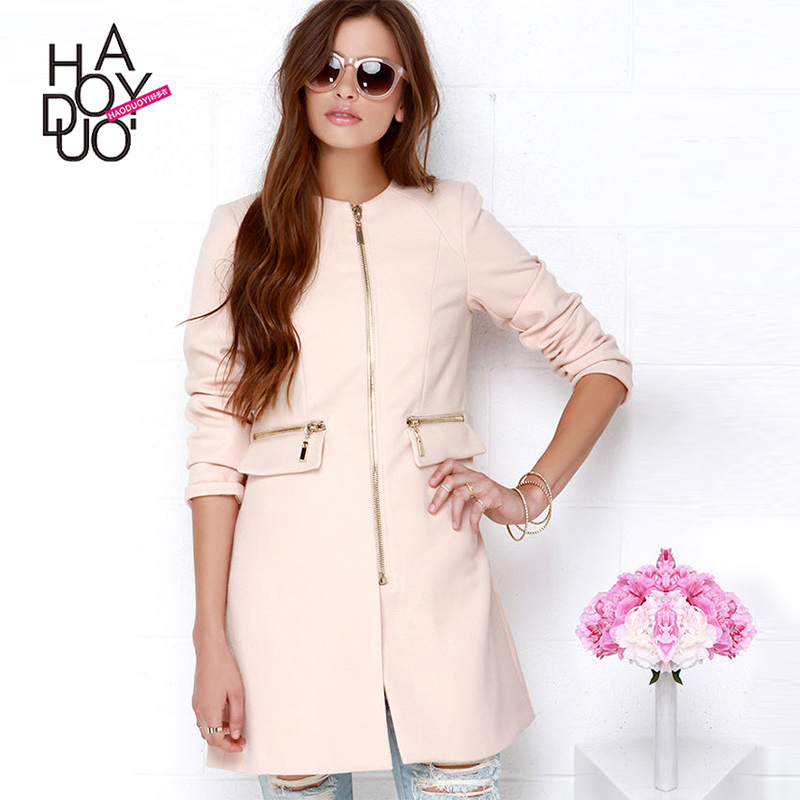 Haoduoyi2017 Eropa Dan Amerika Serikat Warna Solid Musim Gugur Baru Wol Jas (Telanjang Bedak)