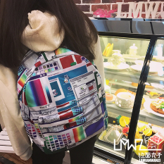 Harajuku Korea Fashion Style Bakso Memukul Pencetakan Warna Tas Ransel Ramen (Warna Berkotak)