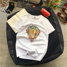 Harajuku Korea Modis Gaya Katun Pria Bulat Leher Baju Kaos Kaos (The Zoo Baju Kaos Putih/Putih)