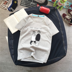 Harajuku Korea Modis Gaya Lengan Pendek Kaos (Melihat Apa Anda Melihat Baju Kaos Abu-abu)