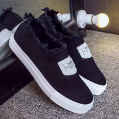 Harajuku Korea Fashion Style Perempuan Mudah Dipakai Sepatu SLIP ON Sepatu Kets Putih (155 Hitam)
