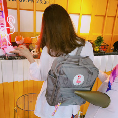 Harajuku Lucu Warna Polos Bola Persegi Ransel Tas Sekolah Ramen (Abu-abu)