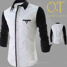 Harga Diskon SALE kemeja pria putih combi warna hitam (N355 executive white)