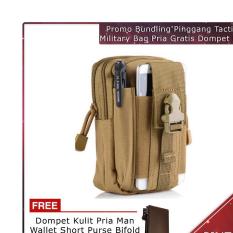 HARGA TERMURAH !! Promo Bundling Tas Pinggang Tactical Military Bag Pria Bag Pria Cowok Army Militer Gratis Dompet Kulit Pria Man Wallet Short Purse Bifold