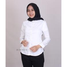 HaymeeStore Kemeja Putih Polos Wanita Baju Kantor Formal Cewek Atasan Kerja cewe Bahan Katun Strecth