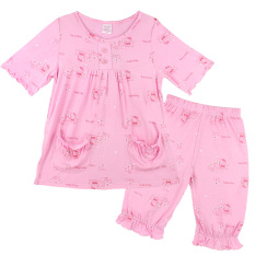 HelloKitty Anak Perempuan Musim Semi Dan Musim Gugur Gaun Tidur Anak-anak Baju Rumah (Set-Merah Muda)