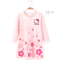 HelloKitty Putri Katun Lengan Panjang Semi Dan Anak Gaun Tidur Anak-anak Baju Rumah (51102b Model Bedak)