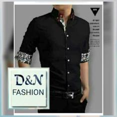 Hem Alexander OT Pakaian Pria Kemeja Slim Fit Warna Hitam