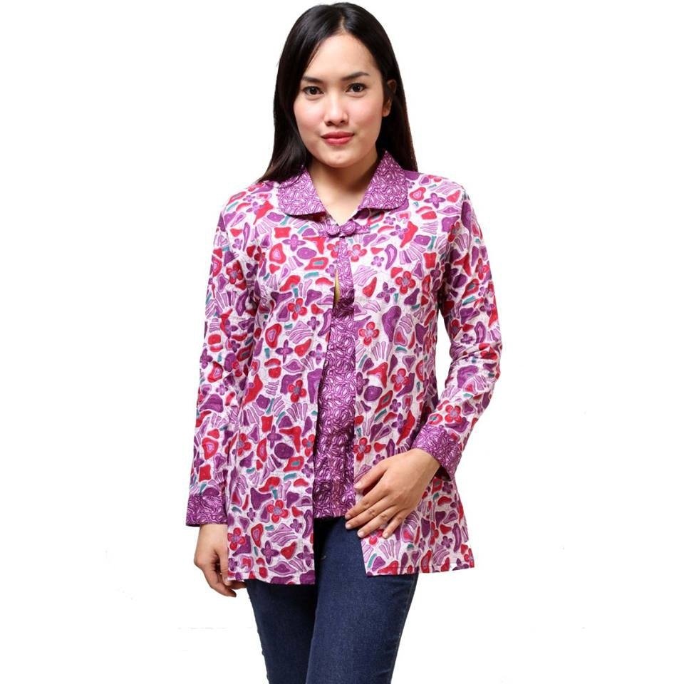 HEM Batik Blues Wanita Cardi Lengan Panjang - Ungu