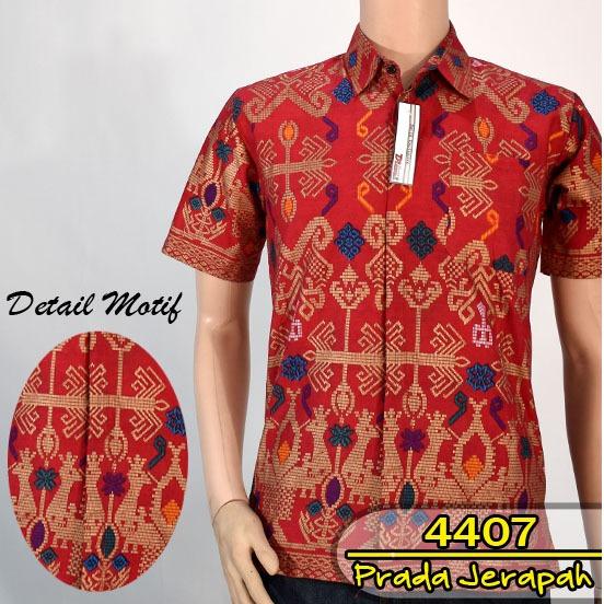 Hem Batik Printing Emas Jerapah Slimfit Lengan Pendek baju Kondangan Pria Kemeja Formal