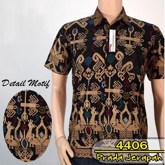 Hem Batik Printing Emas Jerapah Slimfit Lengan Pendek baju Kondangan Pria Kemeja Formal