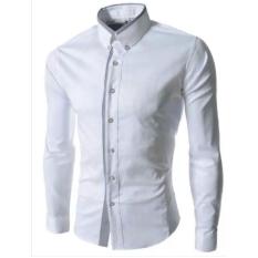 Hem White Baju / Kemeja / Hem Untuk Pria / Cowok Lengan Panjang Katun Stretch Buat Kerja Kantor Casual / Kasual / Formal Slimfit / Bodyfit / Slim Body Fit Putih Polos Harga Grosir Murah