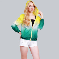 HengSong Unisex Fashion Langsing Sports-Luar The Crowd Pakaian rak Berlengan Ritsleting Jaket Wanita UV-Sinar Panjang Kuning + Hijau