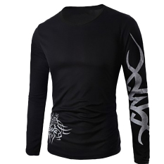 Hequ Fashion Mens Slim Fit Round Neck Long Sleeve Tattoo Print
Casual T-shirt Black - intl