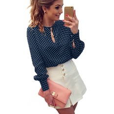 Hequ Autum Blus Hot Jual Women Lengan Panjang Cetak Pullover Tops Grosir Dotted Blus Navy-Intl