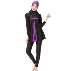 Hequ Ladies Full Cover Muslim Swimwears Islamic Womens Swimsuits Arab Islam Beach Wear Panjang Hijab Sederhana Berenang-Intl