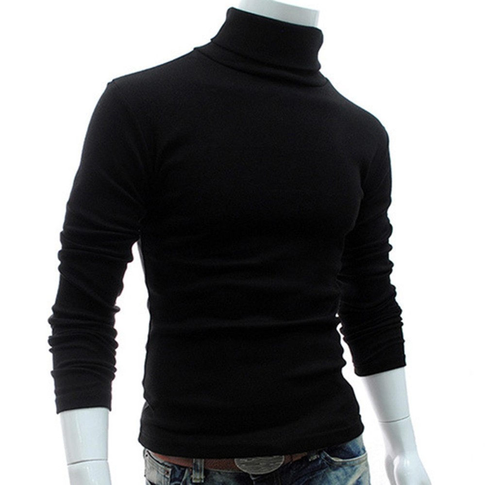 Hequ Pria Slim Hangat Cotton High Leher Baju Atasan Sweater Turtleneck Sweater-Intl