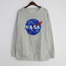 Hequsweater Jaket Tanpa Kancing Hoodie Kaos Oblong Tercetak Tulisan NASA (Abu-Abu)
